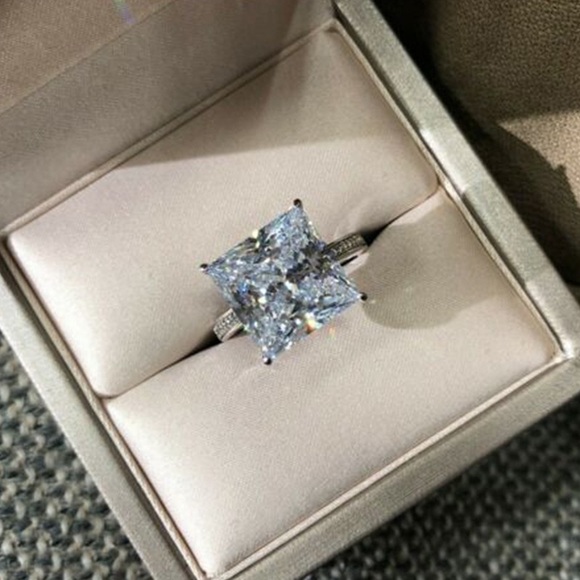 New 925 Silver Princess Cut Square Diamond Ring - Picture 6 of 6